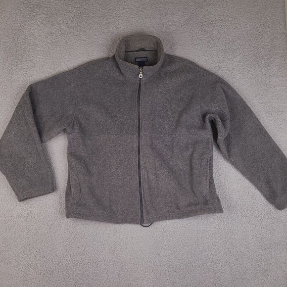 Vintage Lands End Jacket Mens Large Gray Fleece Full Zip Mock Neck Made In USA - Picture 1 of 16